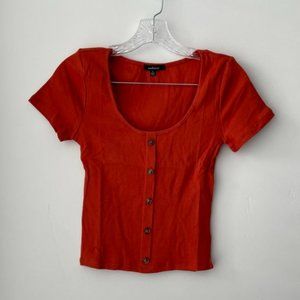 Ambiance Short Sleeve Top with Buttons Orange